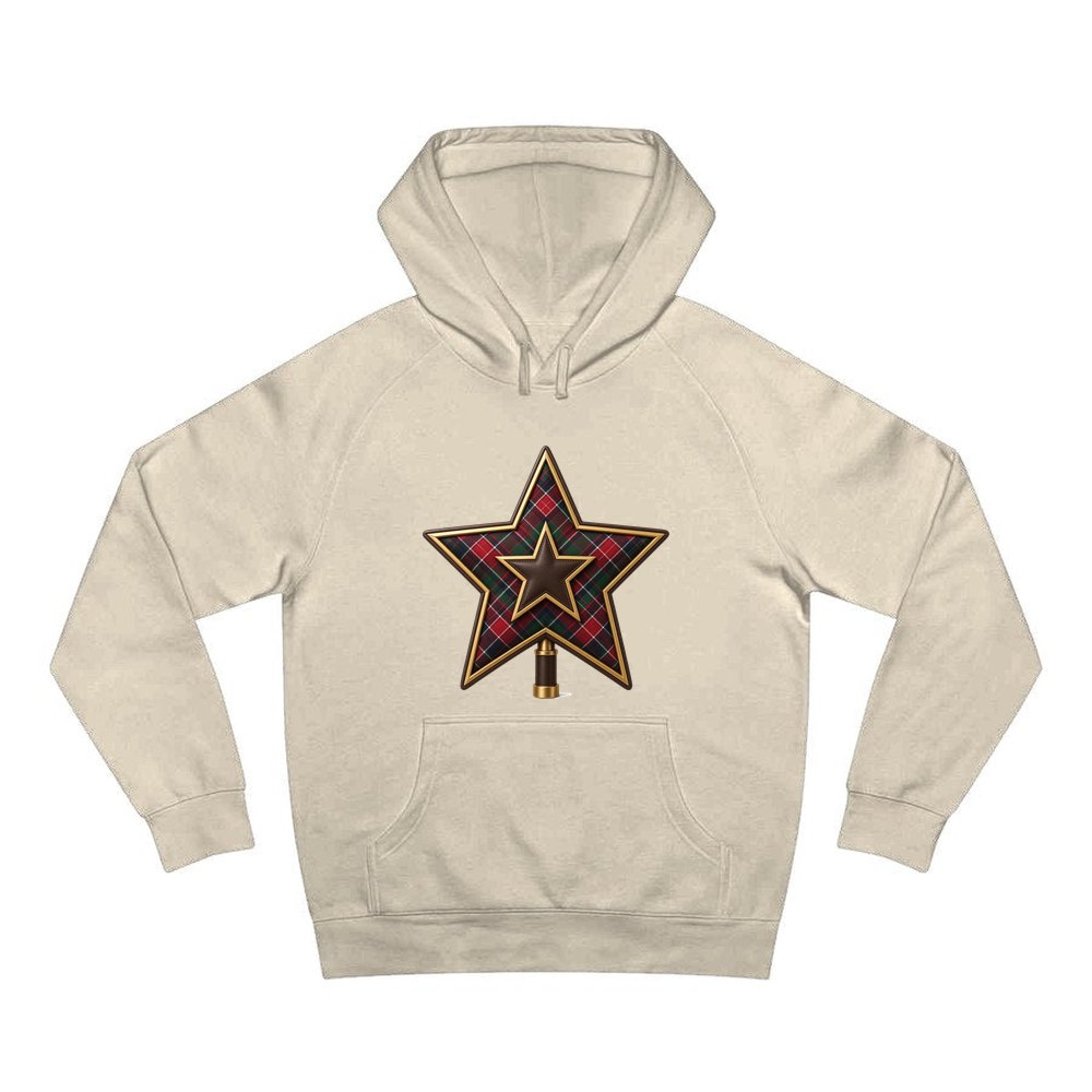 Tartan Star Tree Topper personalised Christmas hoodie in sand