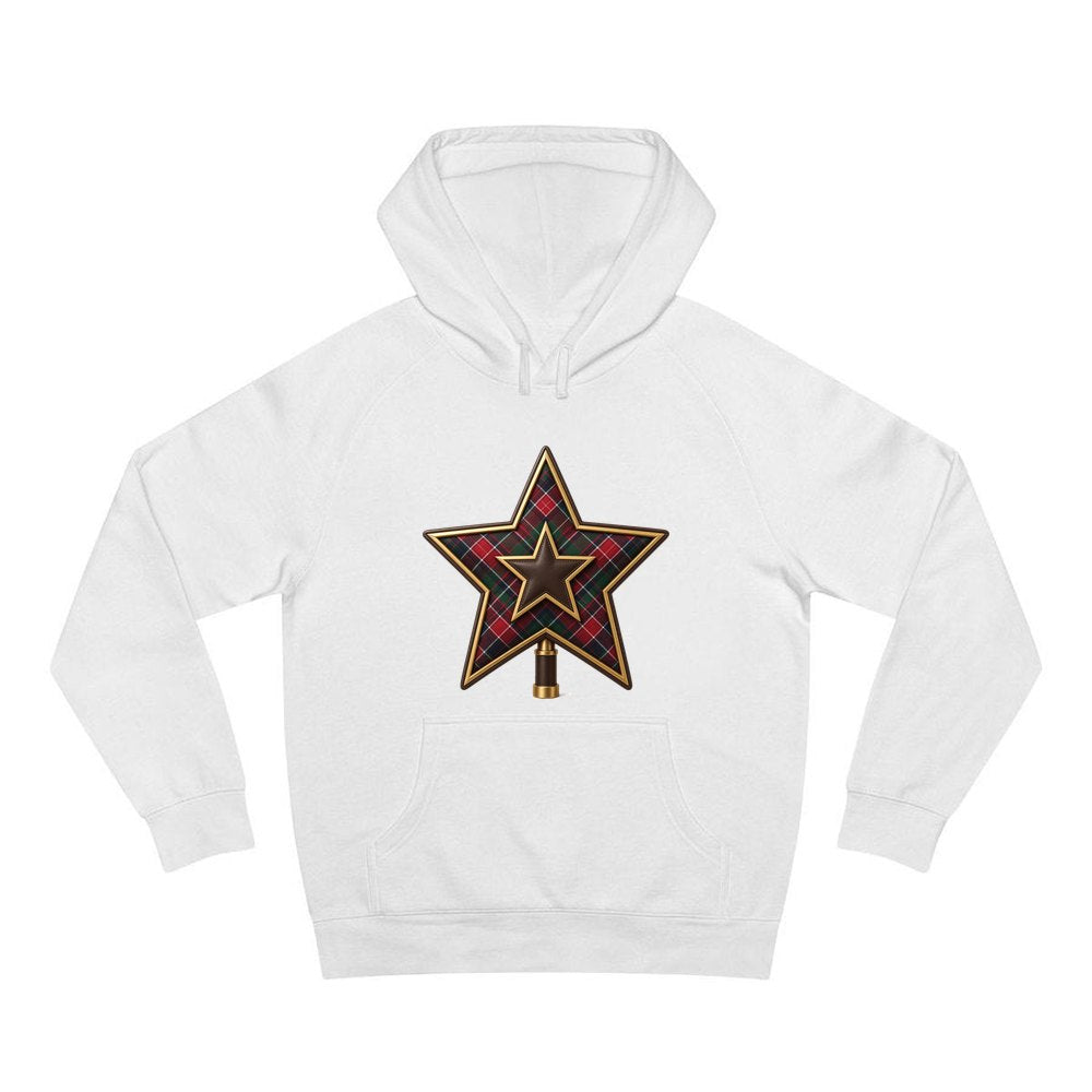 Tartan Star Tree Topper personalised Christmas hoodie in white