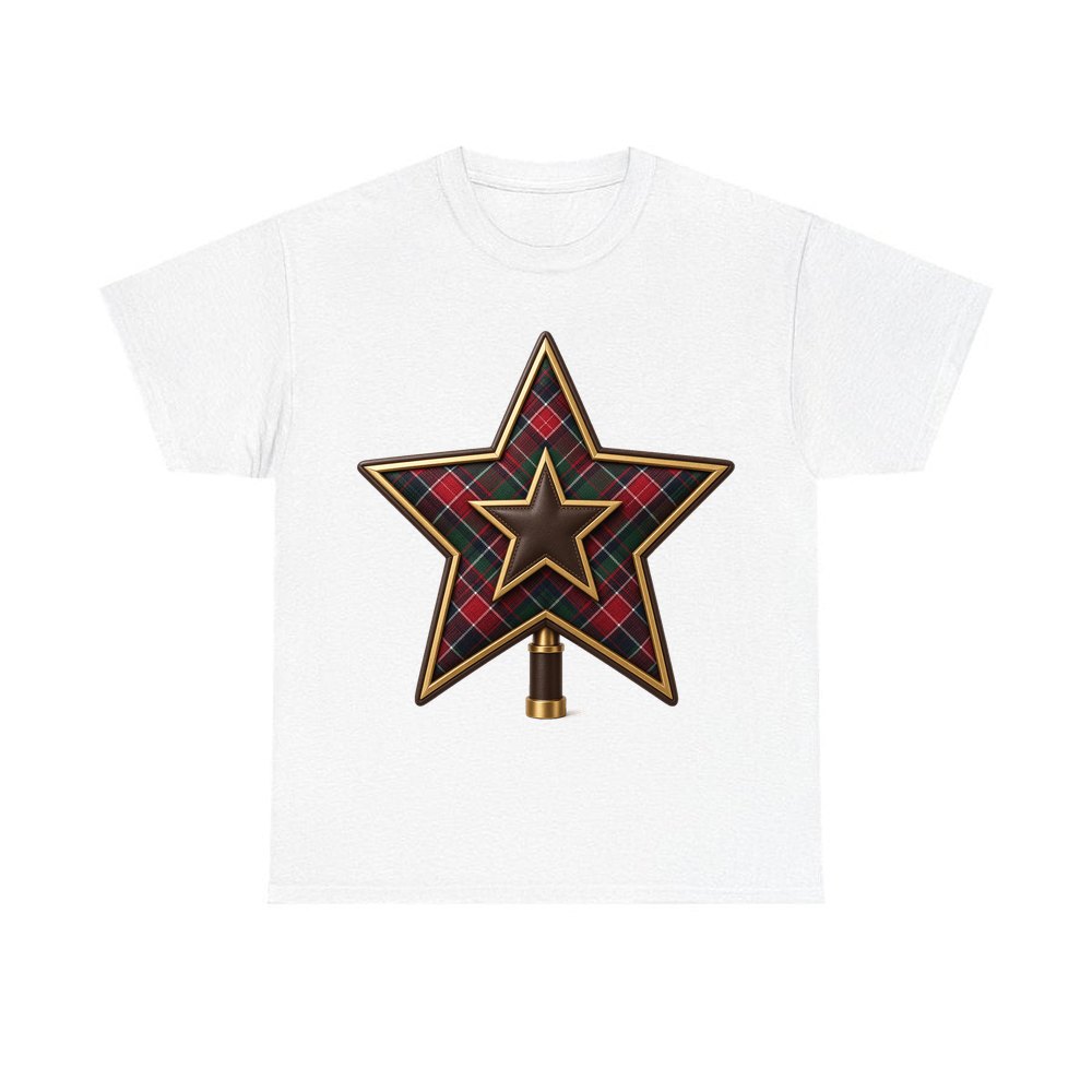 Tartan Star Tree Topper personalised Christmas T-shirt in white