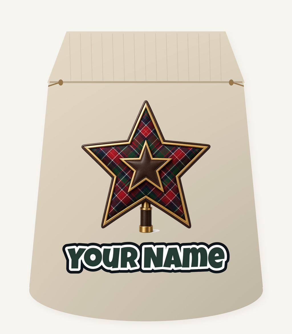 Tartan Star Tree Topper Personalised Santa Sack