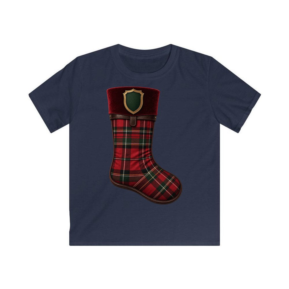 Tartan Velvet Christmas Stocking personalised kids Christmas tee in navy
