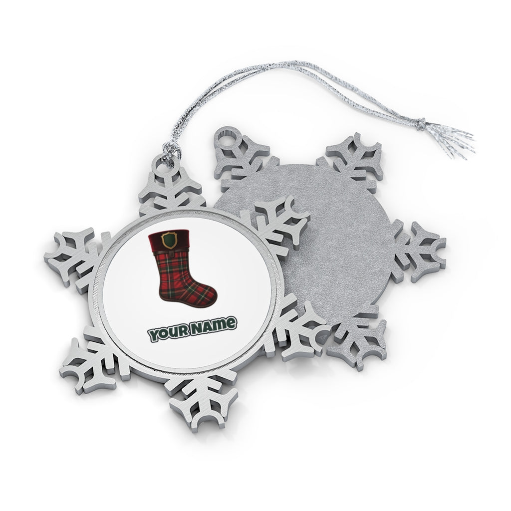 Tartan Velvet Christmas Stocking Personalised Pewter Christmas Ornament