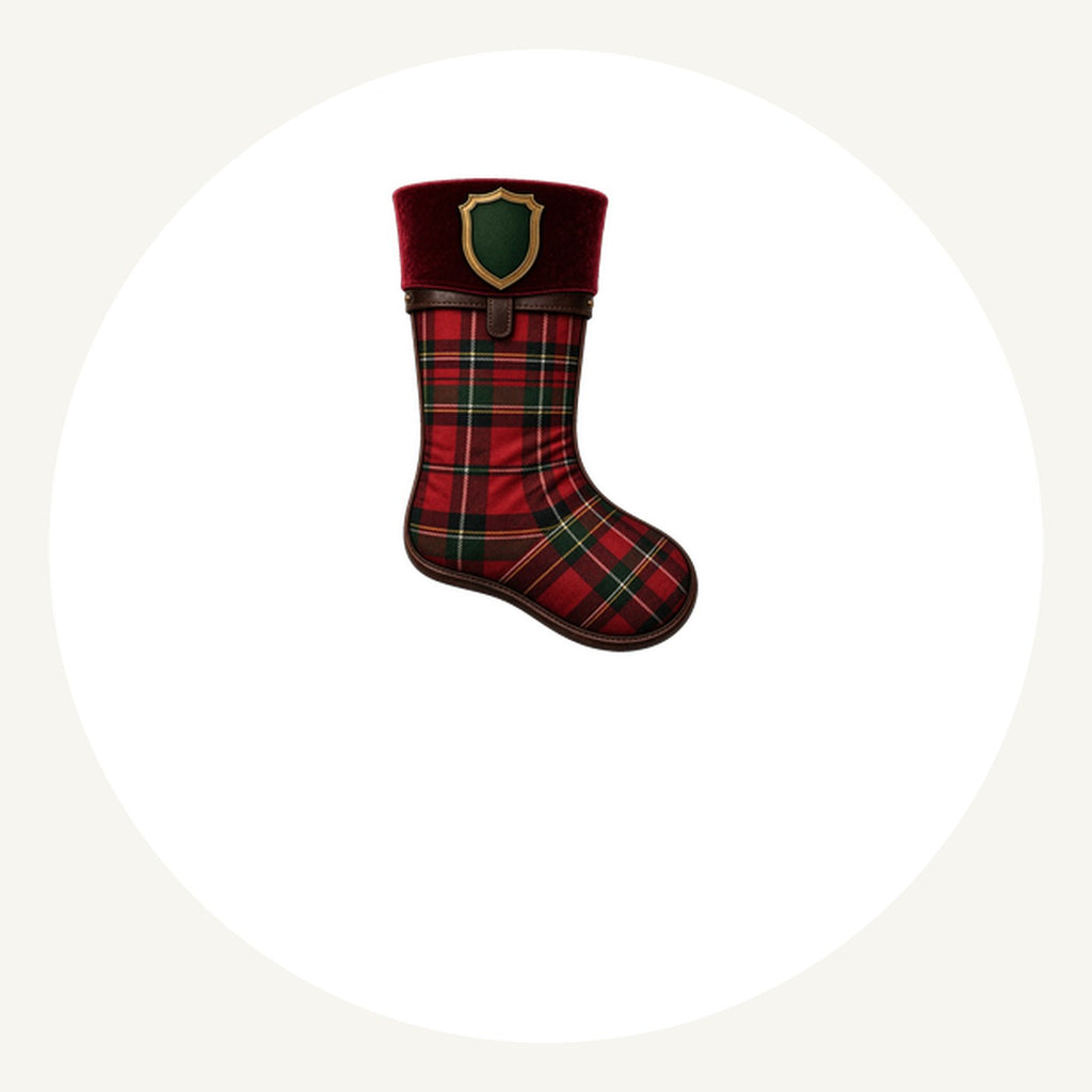 Tartan Velvet Christmas Stocking Personalised Pewter Christmas Ornament