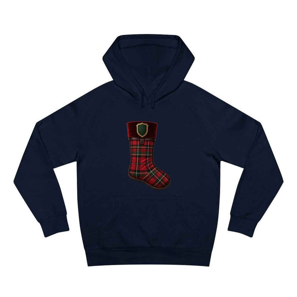 Tartan Velvet Christmas Stocking personalised Christmas hoodie in navy