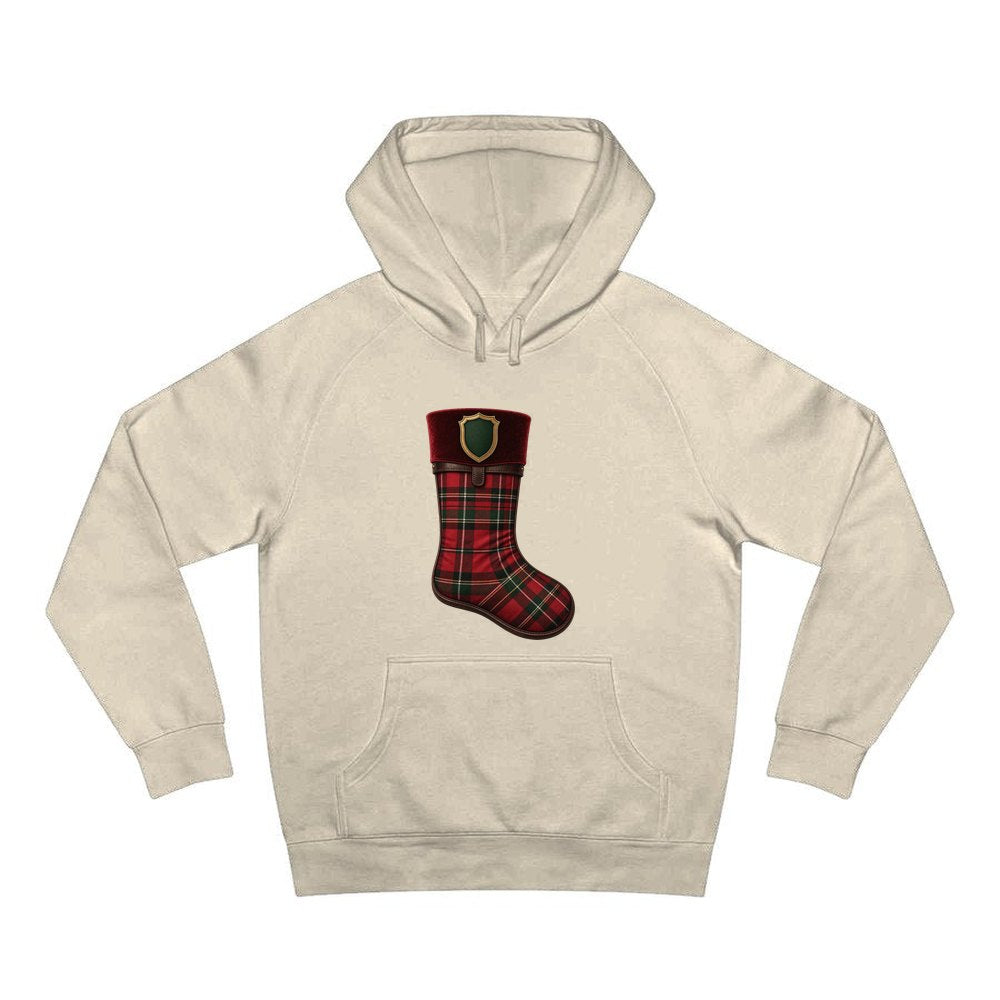Tartan Velvet Christmas Stocking personalised Christmas hoodie in sand