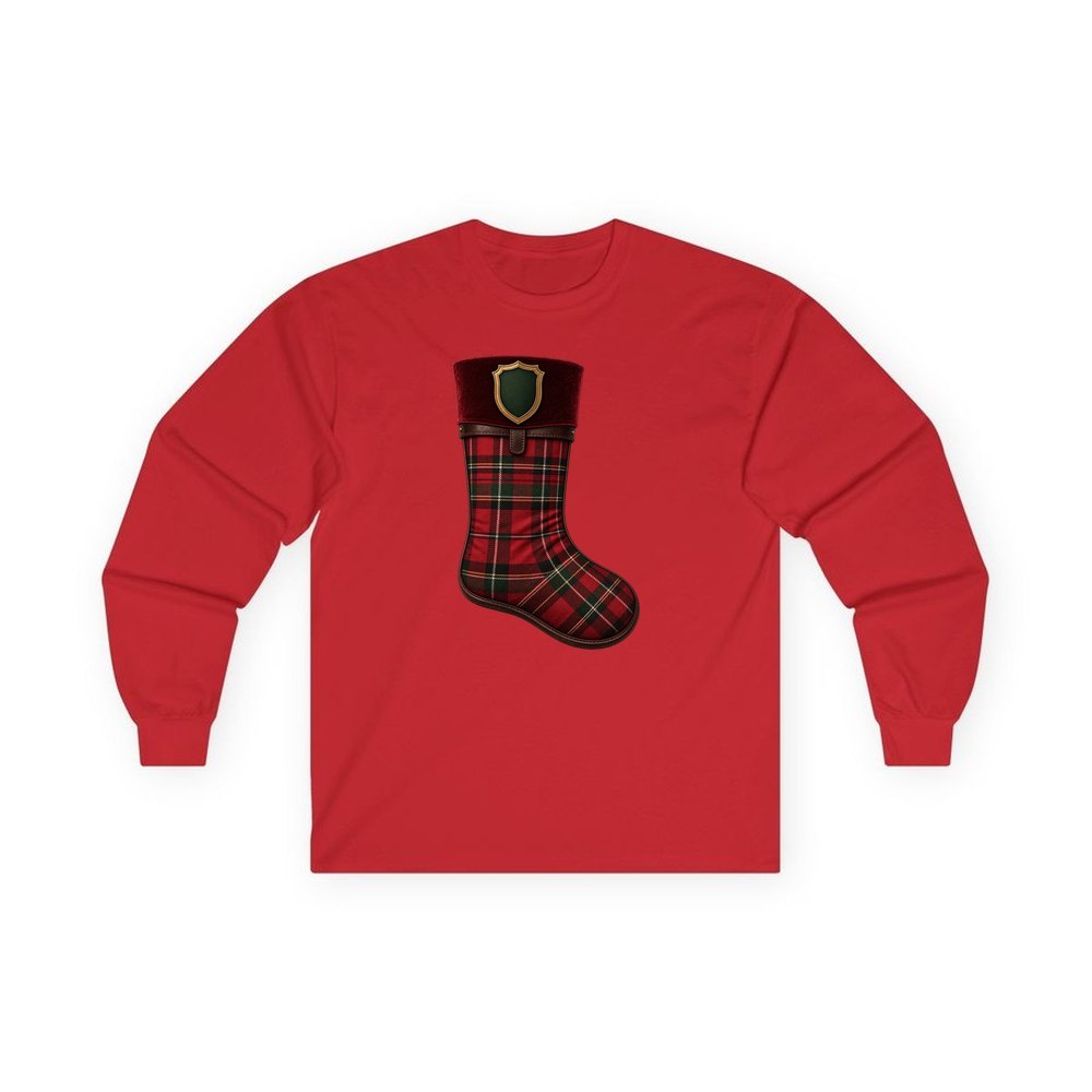 Tartan Velvet Christmas Stocking personalised long sleeve Christmas T-shirt in red
