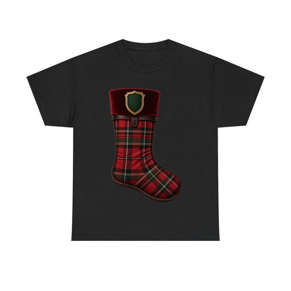 Tartan Velvet Christmas Stocking personalised Christmas T-shirt in black