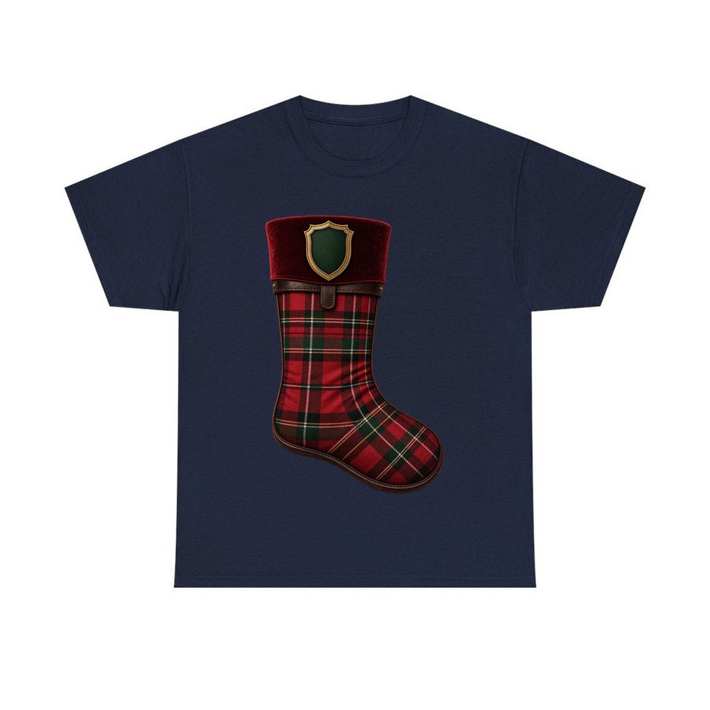 Tartan Velvet Christmas Stocking personalised Christmas T-shirt in navy