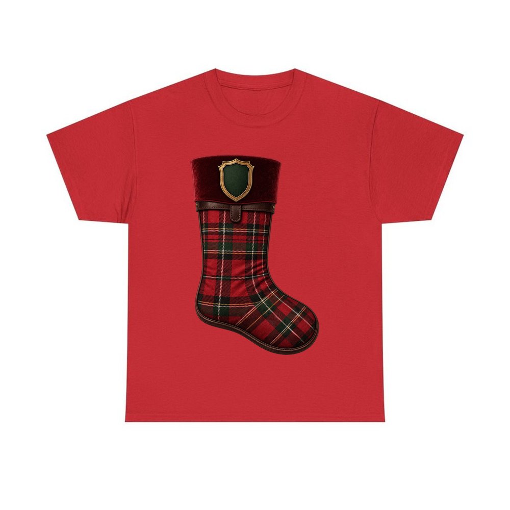 Tartan Velvet Christmas Stocking personalised Christmas T-shirt in red