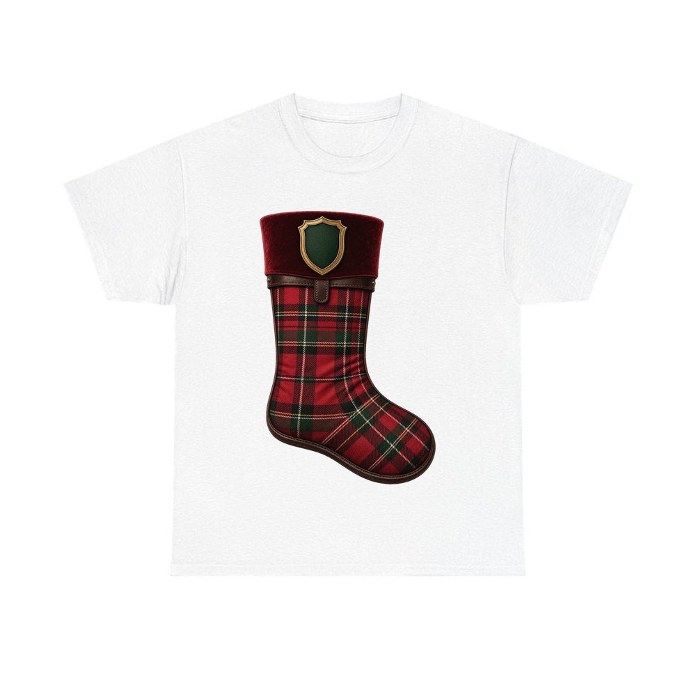 Tartan Velvet Christmas Stocking personalised Christmas T-shirt in white