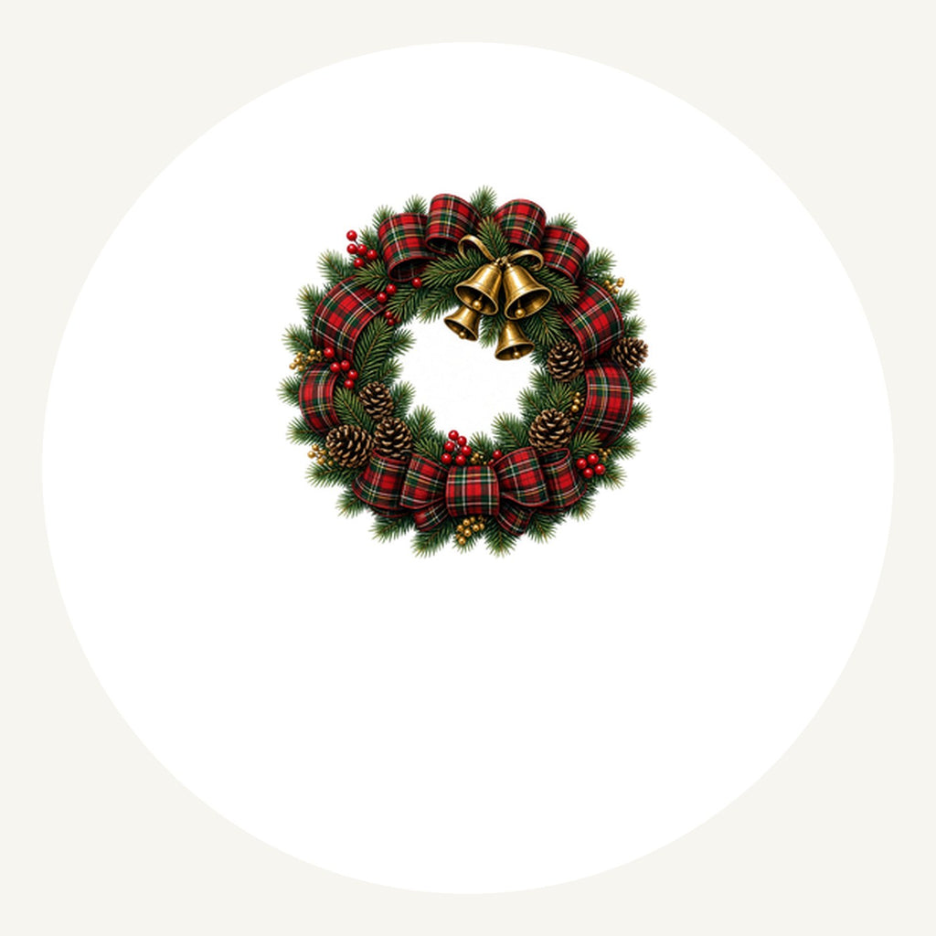 Tartan Wreath with Brass Bells Christmas artwork, the design printed on the personalised ornament