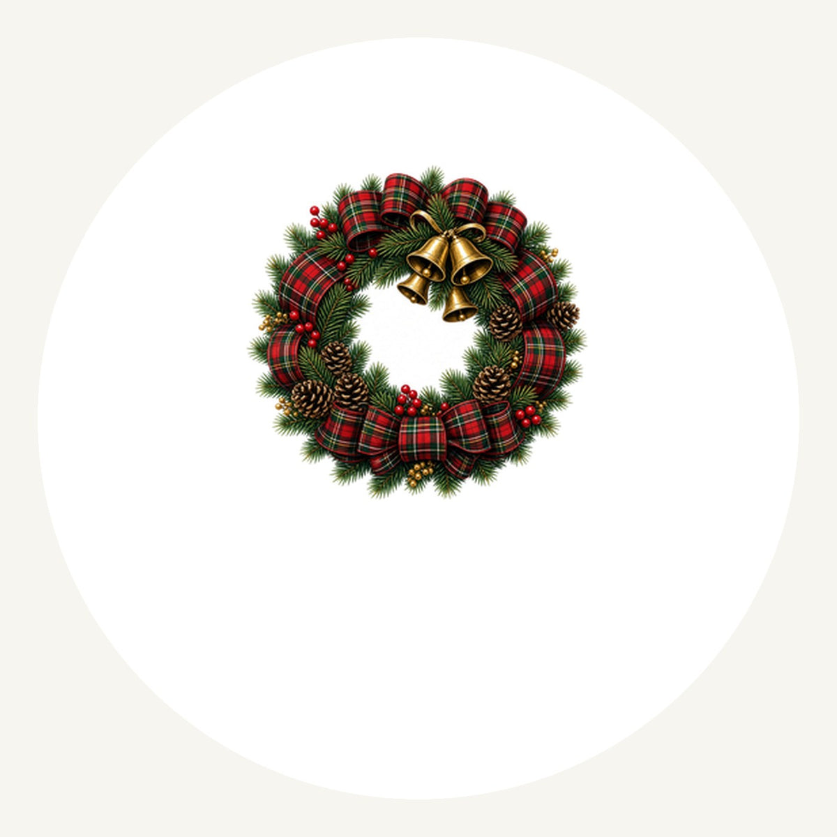 Tartan Wreath with Brass Bells Christmas artwork, the design printed on the personalised ornament