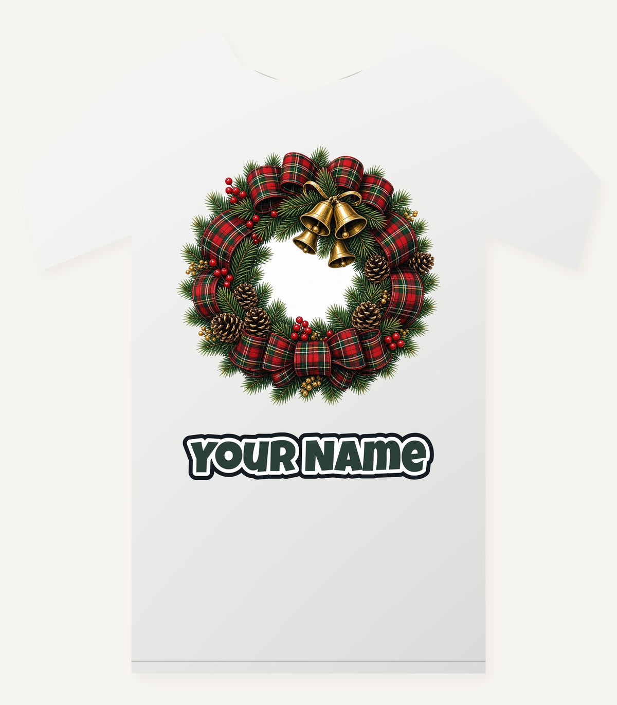 Tartan Wreath with Brass Bells Personalised Christmas T-Shirt and Hoodie