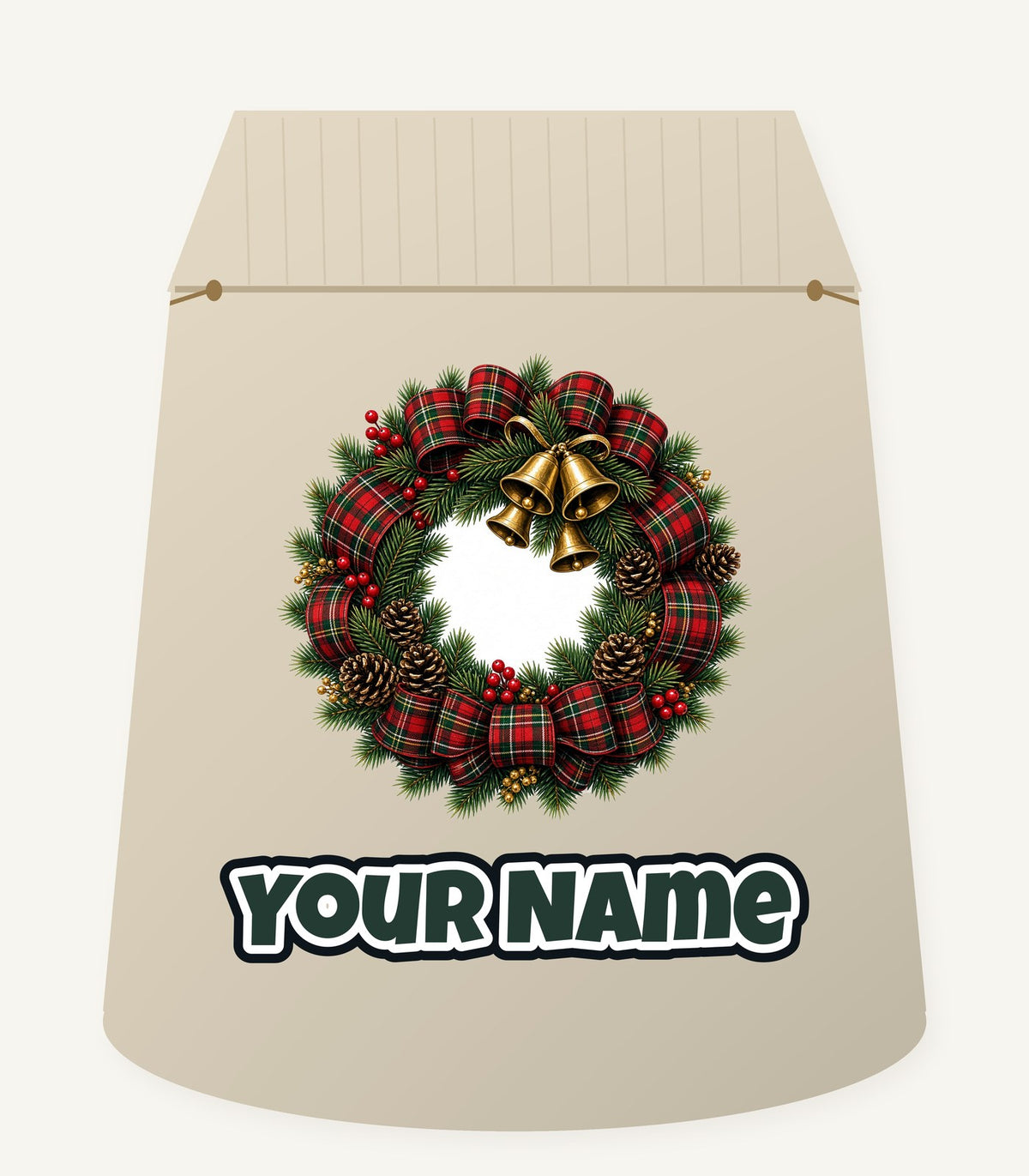 Tartan Wreath with Brass Bells Personalised Santa Sack