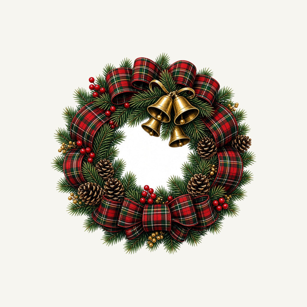 Tartan Wreath with Brass Bells Personalised Santa Sack