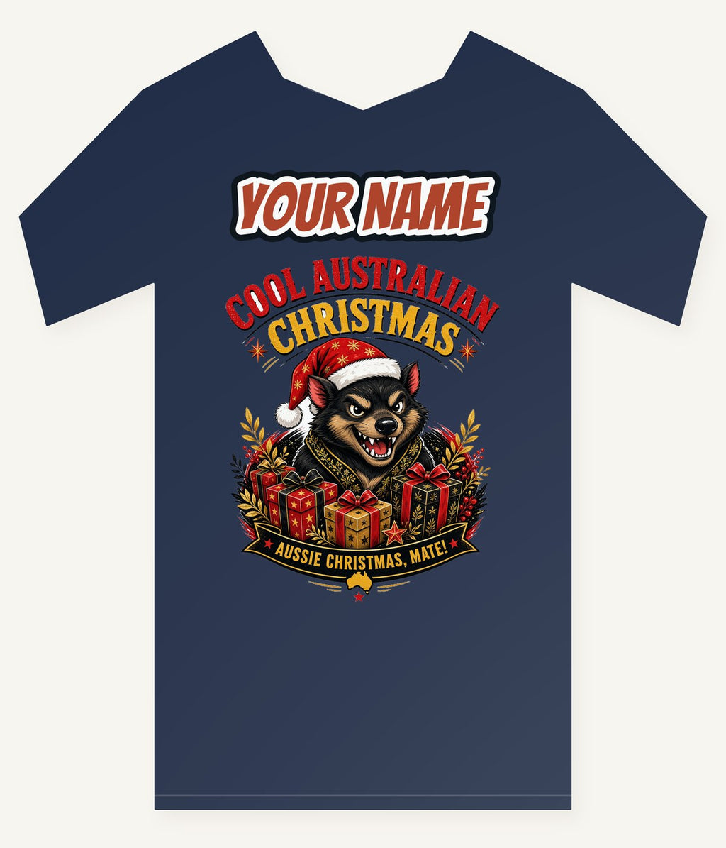Tassie Devil Aussie Christmas Personalised Kids and Baby Christmas Tee