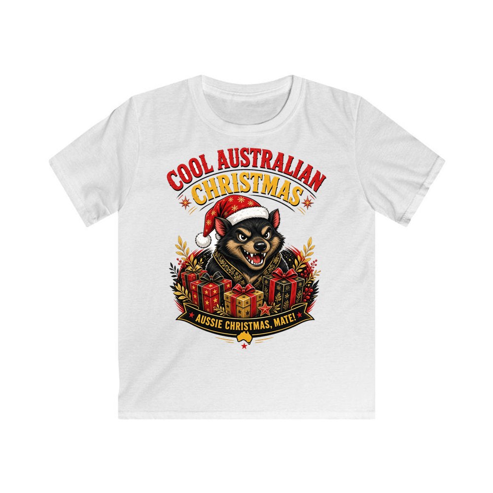 Tassie Devil Aussie Christmas personalised kids Christmas tee in white