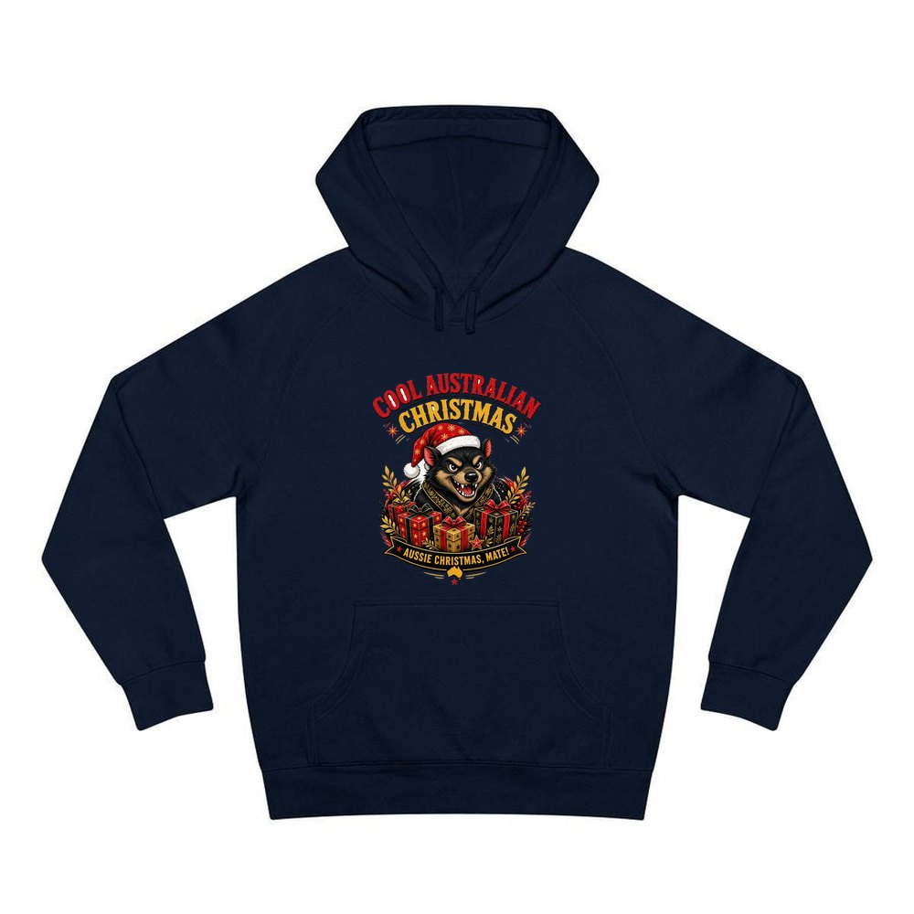Tassie Devil Aussie Christmas personalised Christmas hoodie in navy