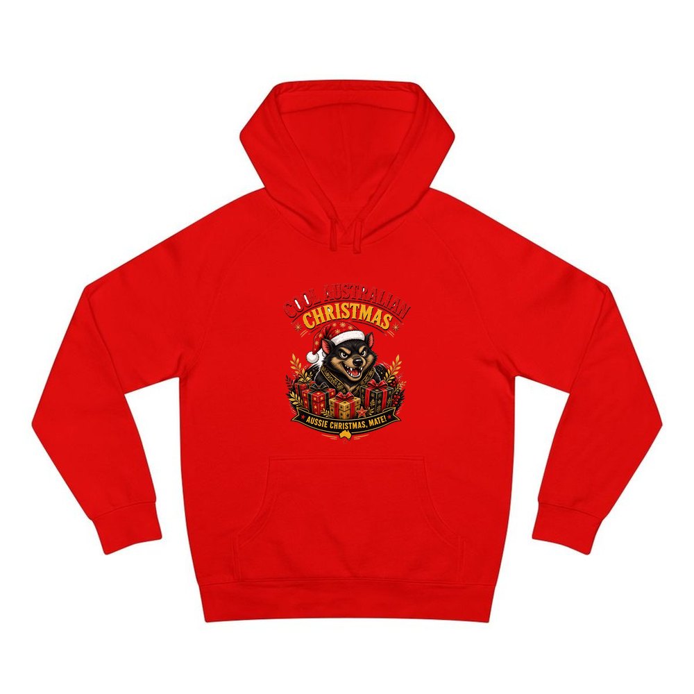 Tassie Devil Aussie Christmas personalised Christmas hoodie in red