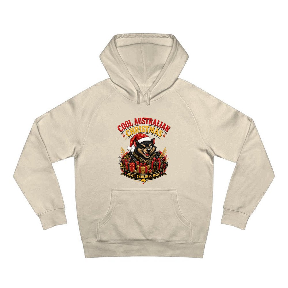 Tassie Devil Aussie Christmas personalised Christmas hoodie in sand