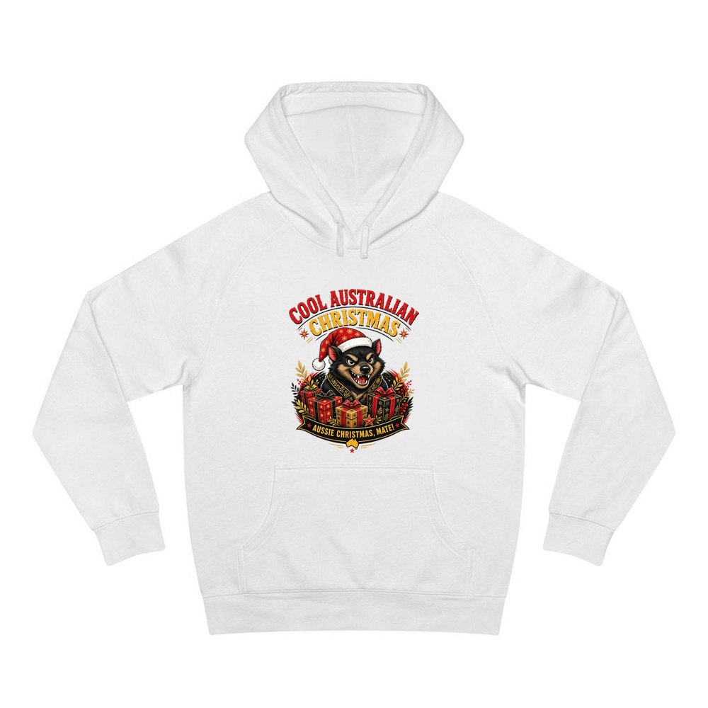 Tassie Devil Aussie Christmas personalised Christmas hoodie in white
