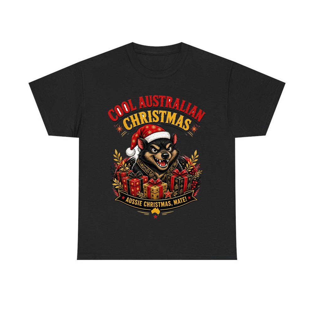 Tassie Devil Aussie Christmas personalised Christmas T-shirt in black