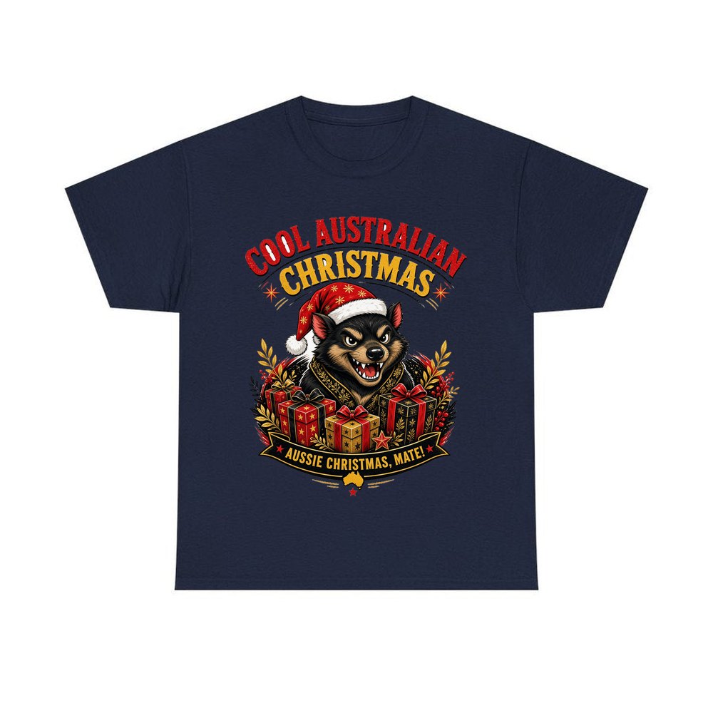 Tassie Devil Aussie Christmas personalised Christmas T-shirt in navy