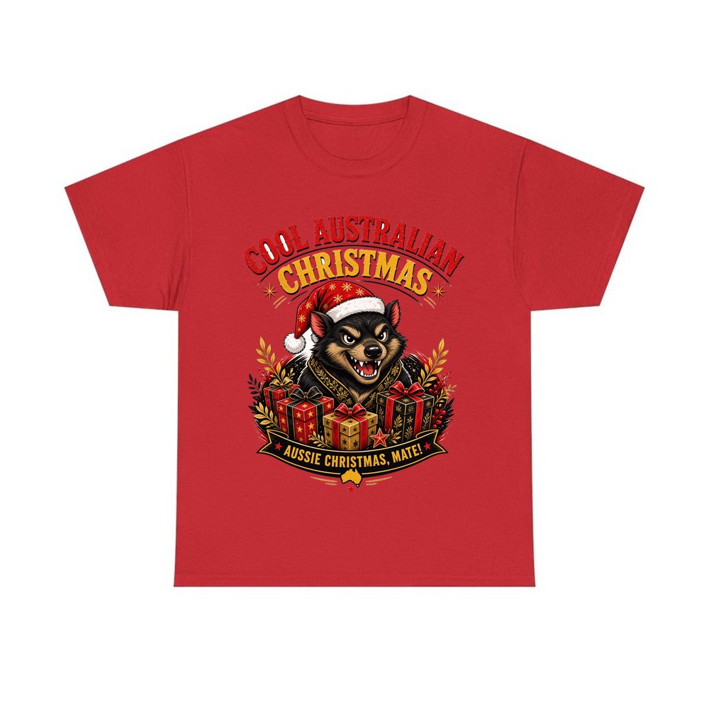 Tassie Devil Aussie Christmas personalised Christmas T-shirt in red