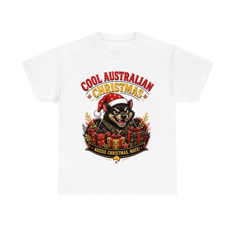 Tassie Devil Aussie Christmas personalised Christmas T-shirt in white