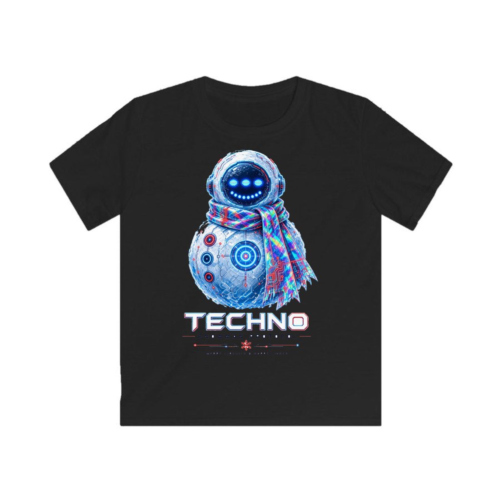 Techno Snowman Protocol personalised kids Christmas tee in black