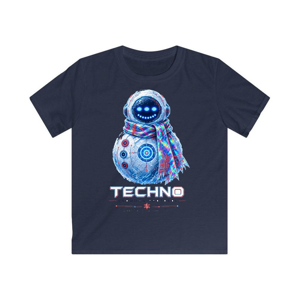 Techno Snowman Protocol personalised kids Christmas tee in navy
