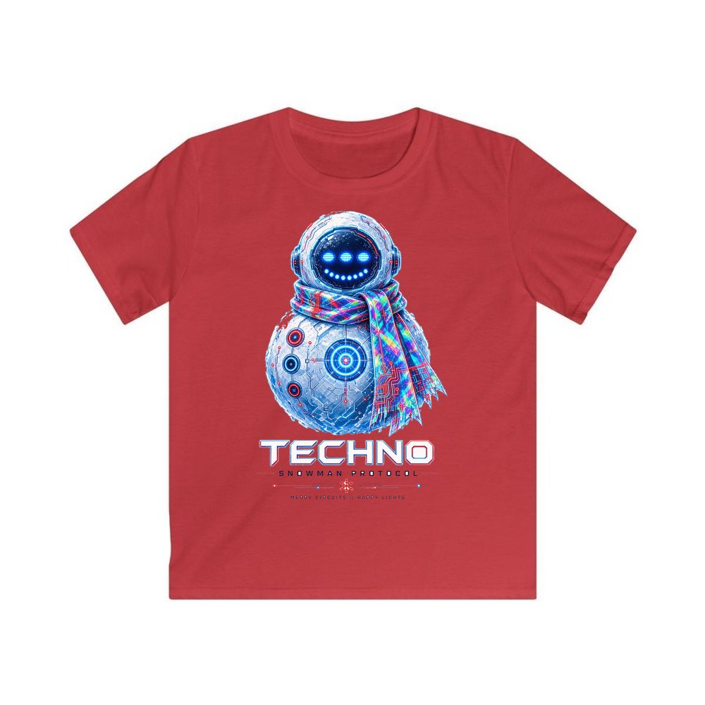 Techno Snowman Protocol personalised kids Christmas tee in red