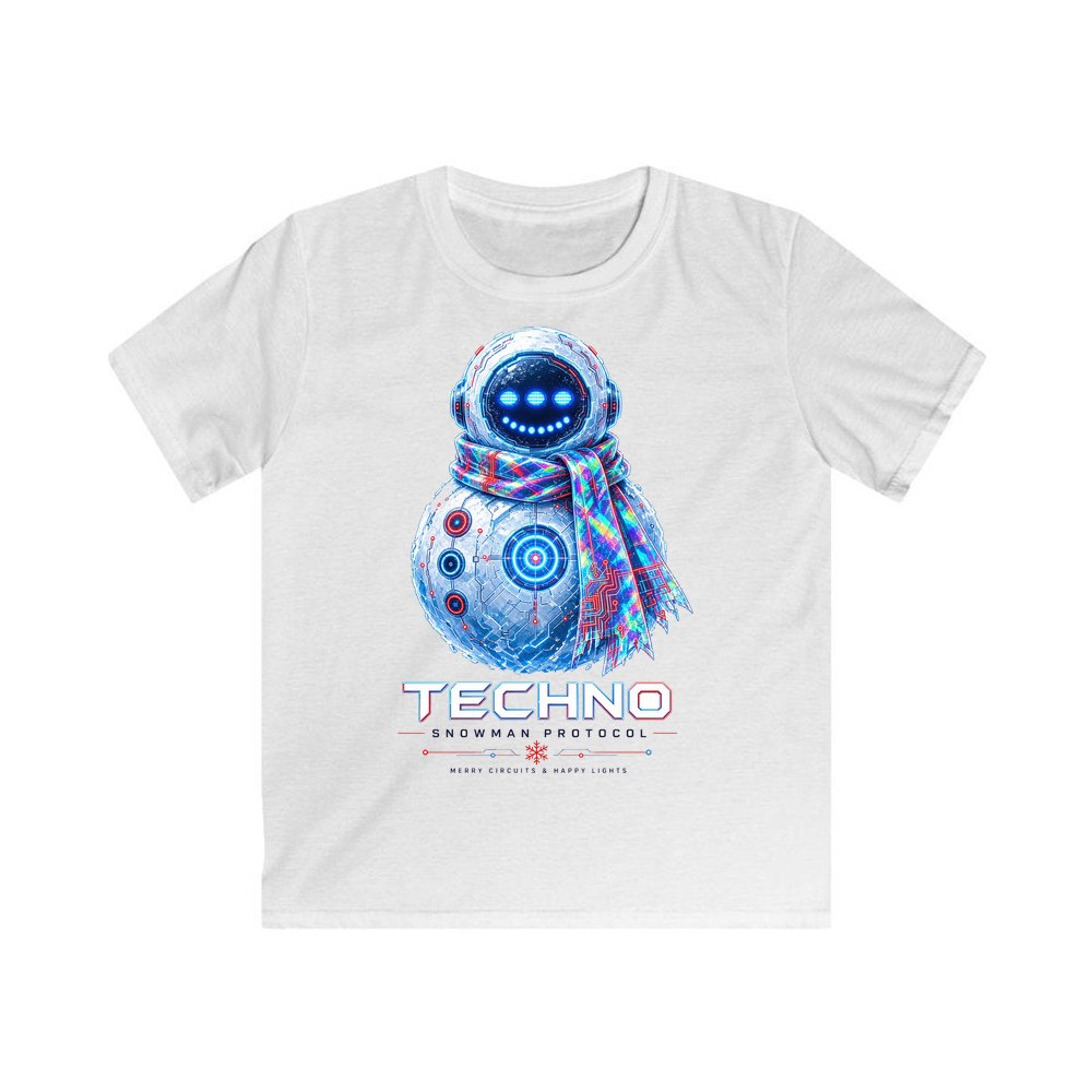 Techno Snowman Protocol personalised kids Christmas tee in white