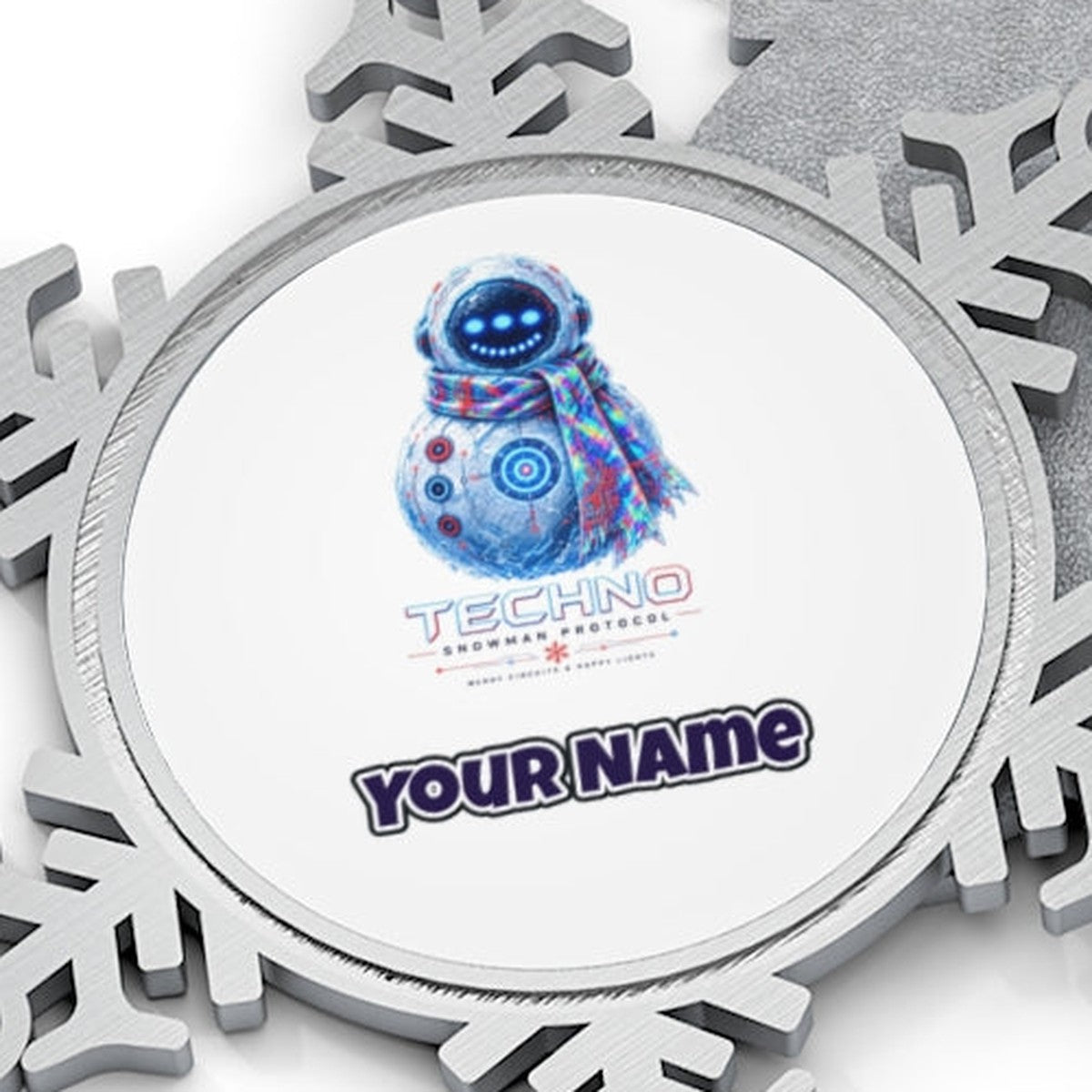 Techno Snowman Protocol Personalised Pewter Christmas Ornament