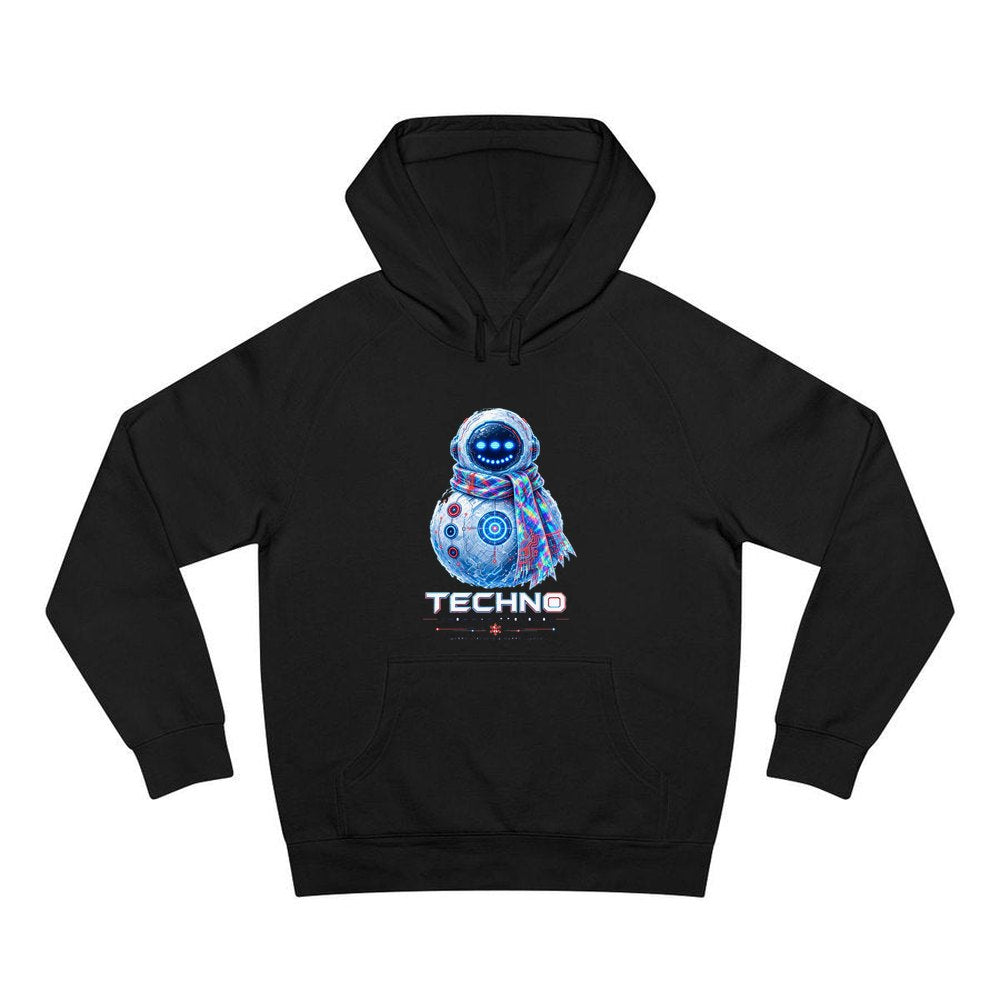 Techno Snowman Protocol personalised Christmas hoodie in black