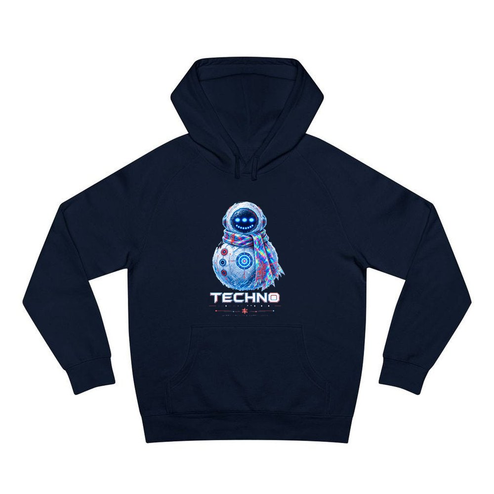Techno Snowman Protocol personalised Christmas hoodie in navy