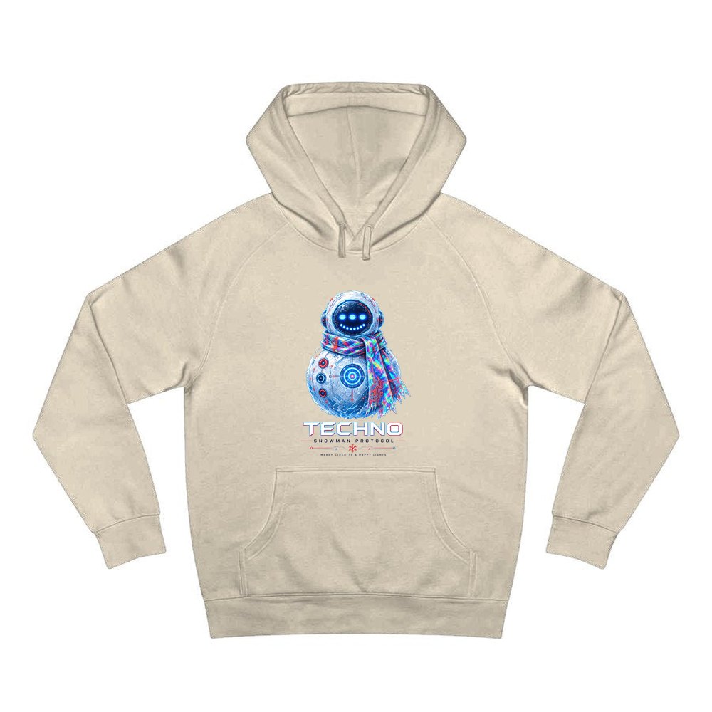 Techno Snowman Protocol personalised Christmas hoodie in sand