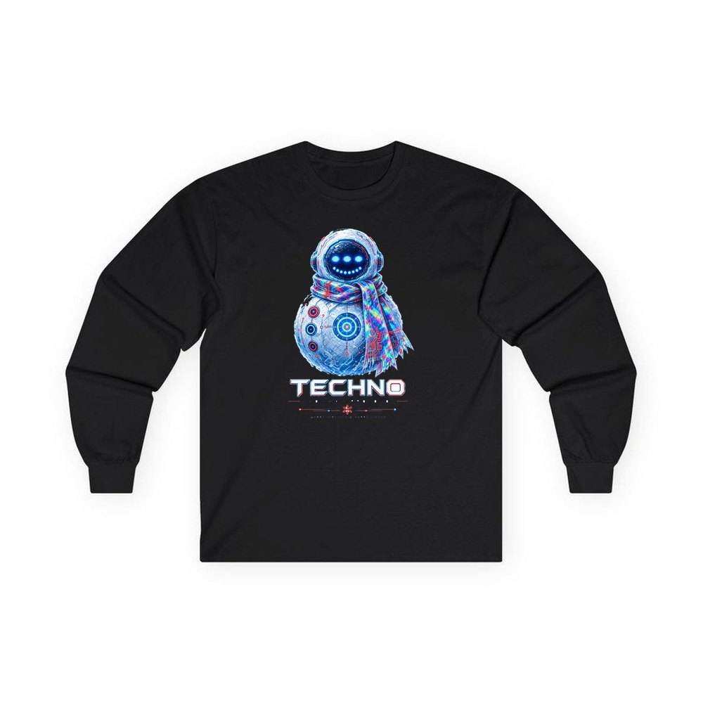 Techno Snowman Protocol personalised long sleeve Christmas T-shirt in black