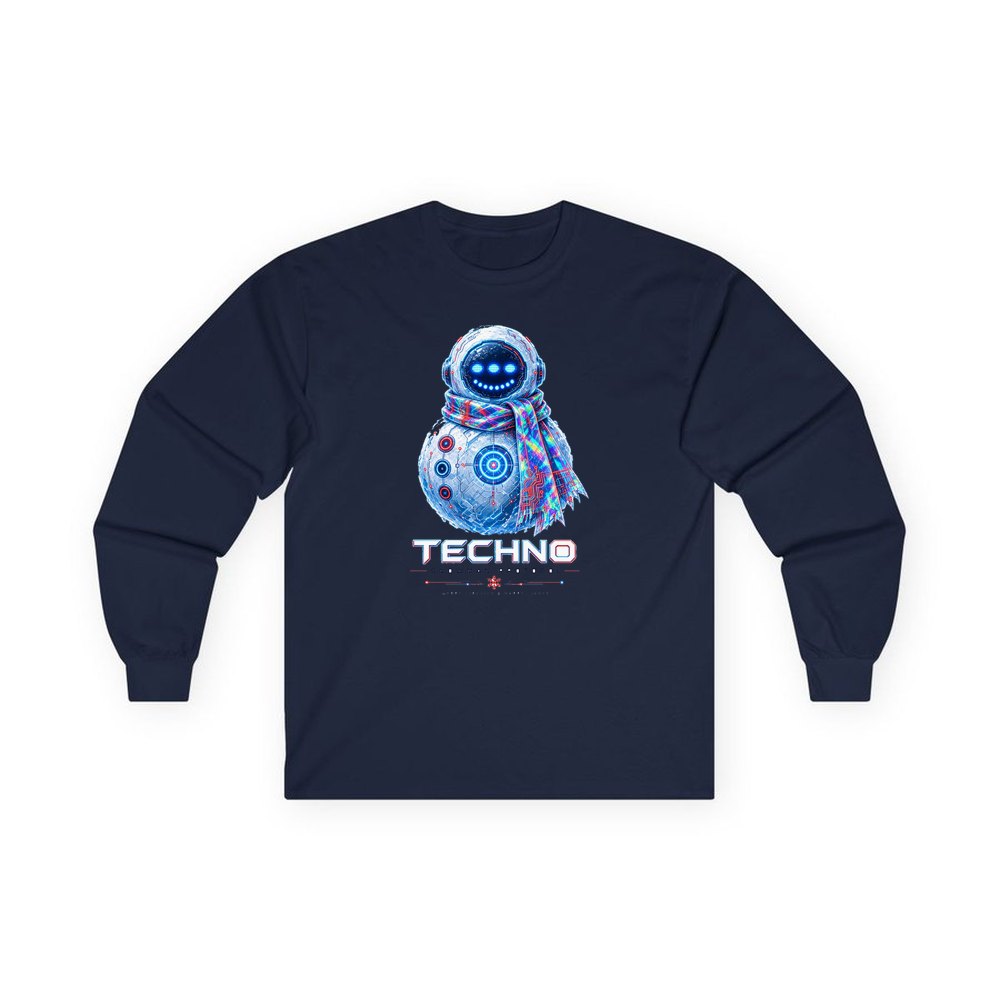 Techno Snowman Protocol personalised long sleeve Christmas T-shirt in navy