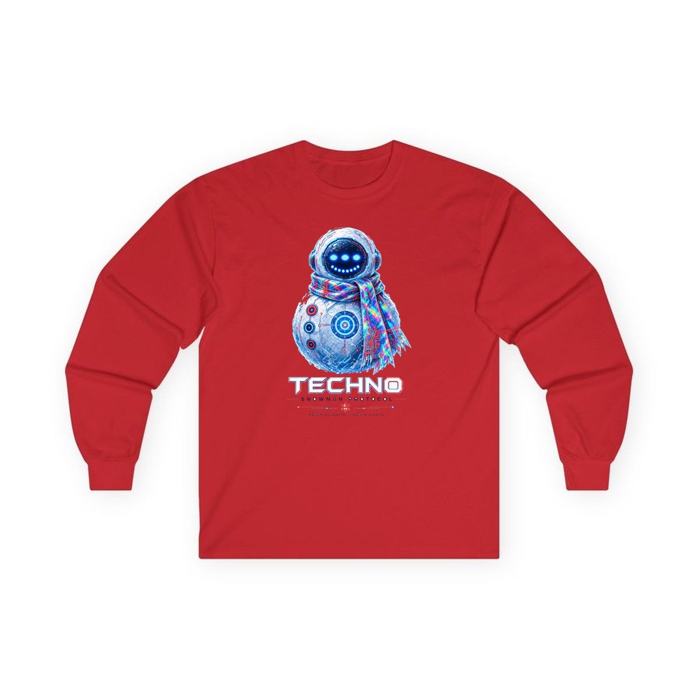 Techno Snowman Protocol personalised long sleeve Christmas T-shirt in red