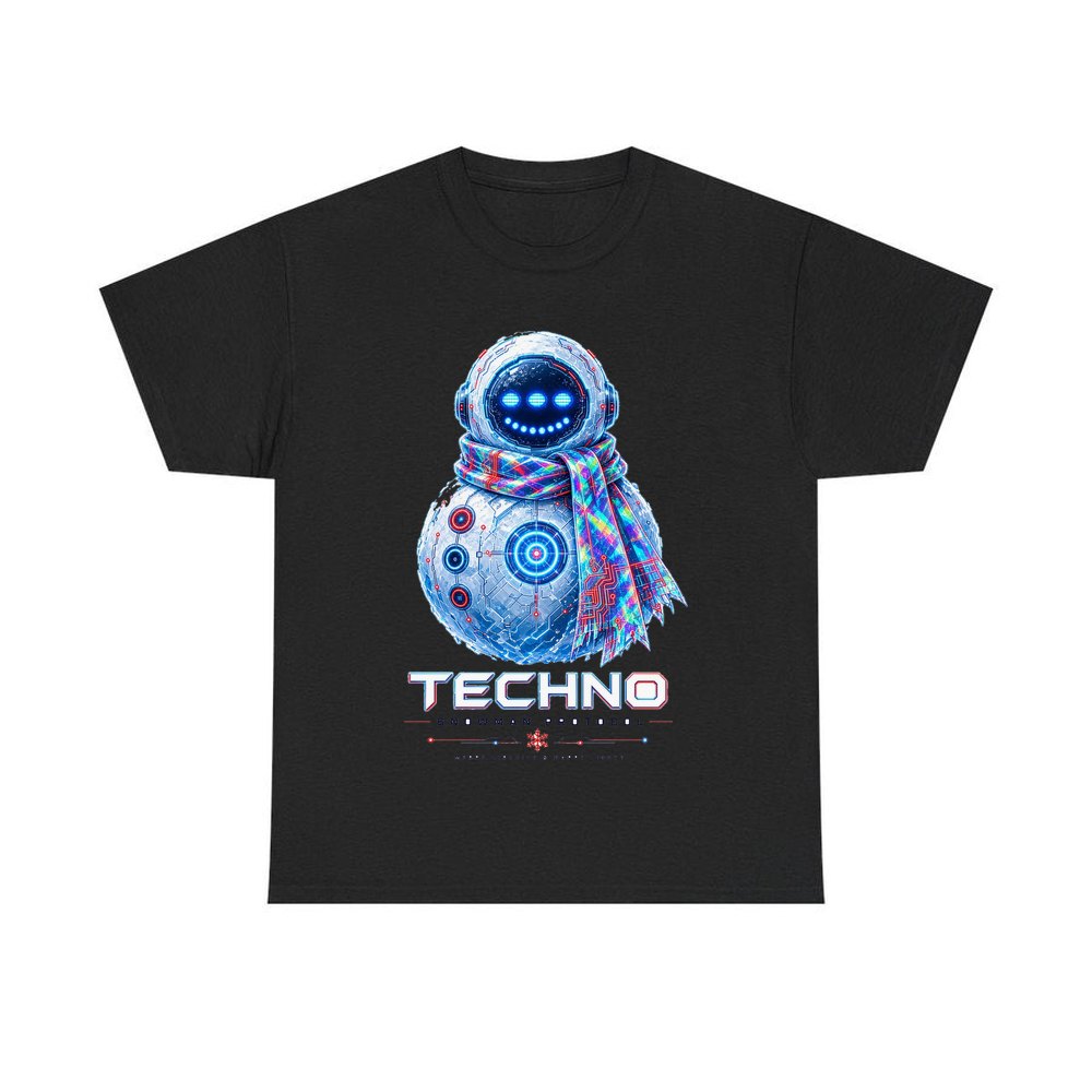 Techno Snowman Protocol personalised Christmas T-shirt in black