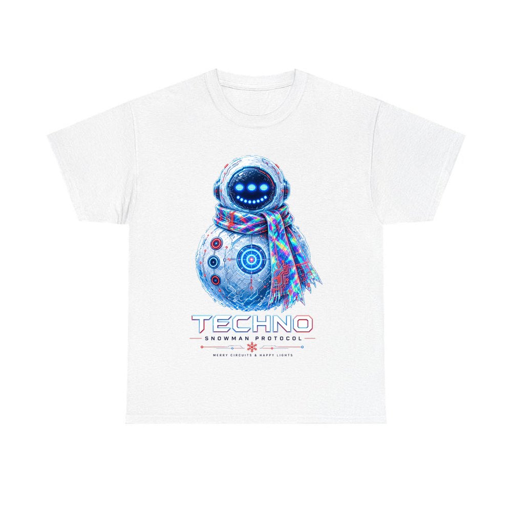 Techno Snowman Protocol personalised Christmas T-shirt in white