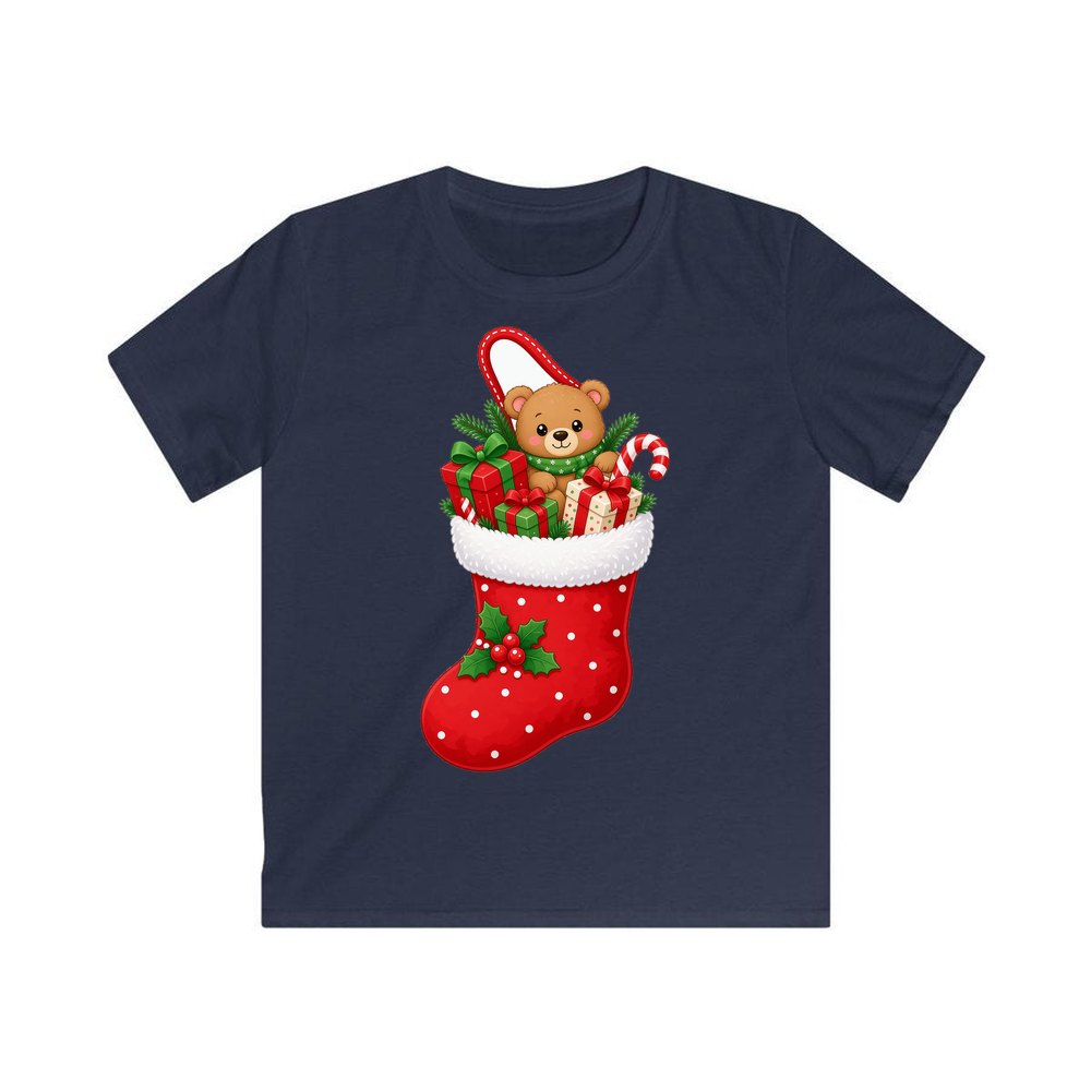 Teddy Bear Christmas Stocking personalised kids Christmas tee in navy