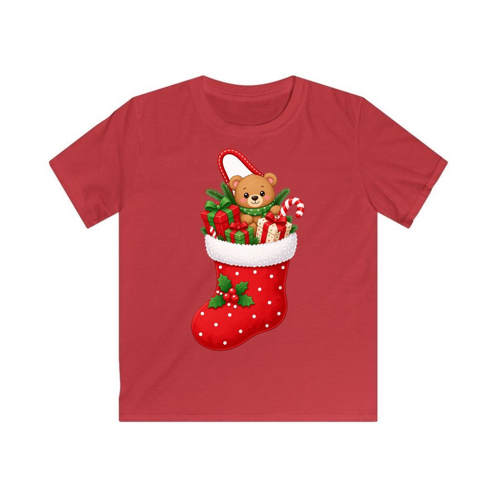 Teddy Bear Christmas Stocking personalised kids Christmas tee in red