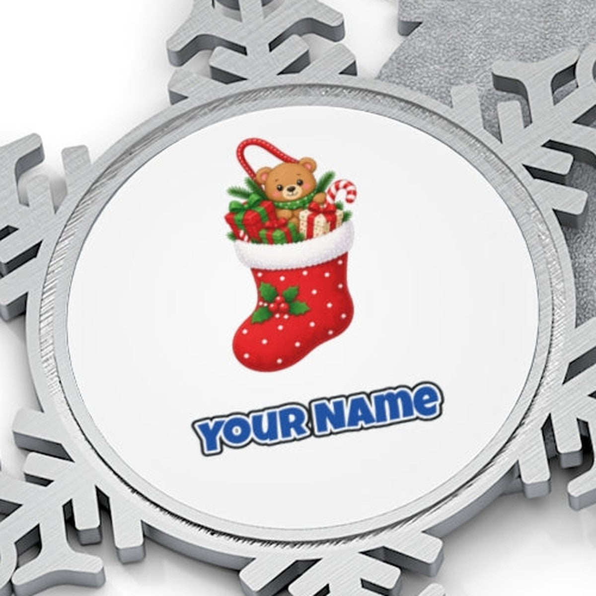 Teddy Bear Christmas Stocking Personalised Pewter Christmas Ornament