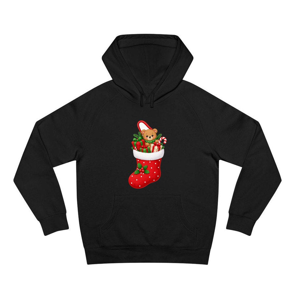 Teddy Bear Christmas Stocking personalised Christmas hoodie in black