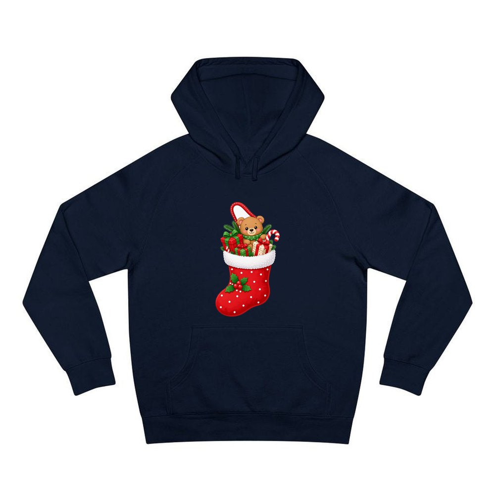 Teddy Bear Christmas Stocking personalised Christmas hoodie in navy