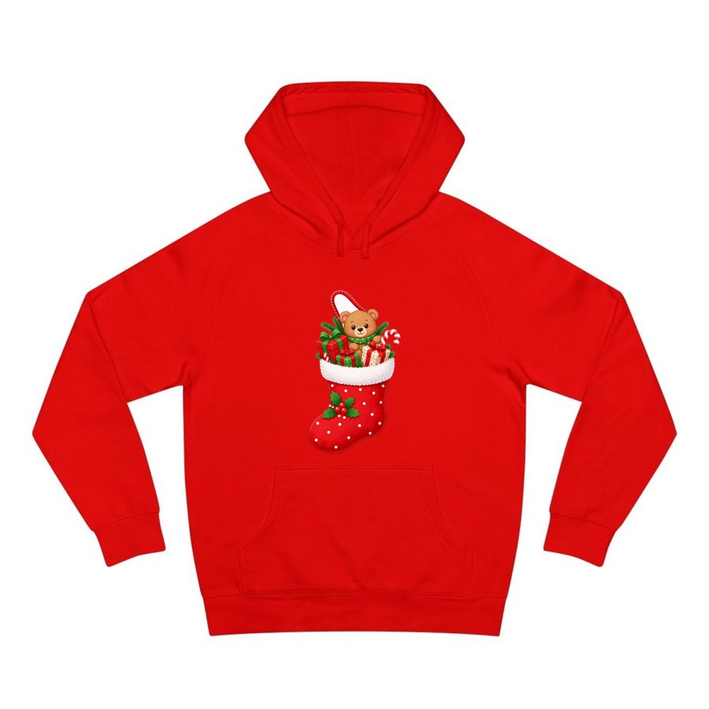 Teddy Bear Christmas Stocking personalised Christmas hoodie in red
