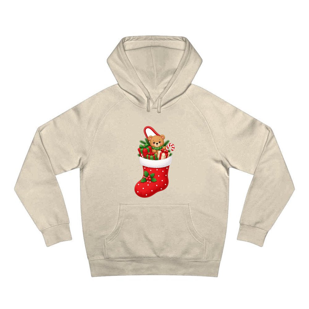 Teddy Bear Christmas Stocking personalised Christmas hoodie in sand