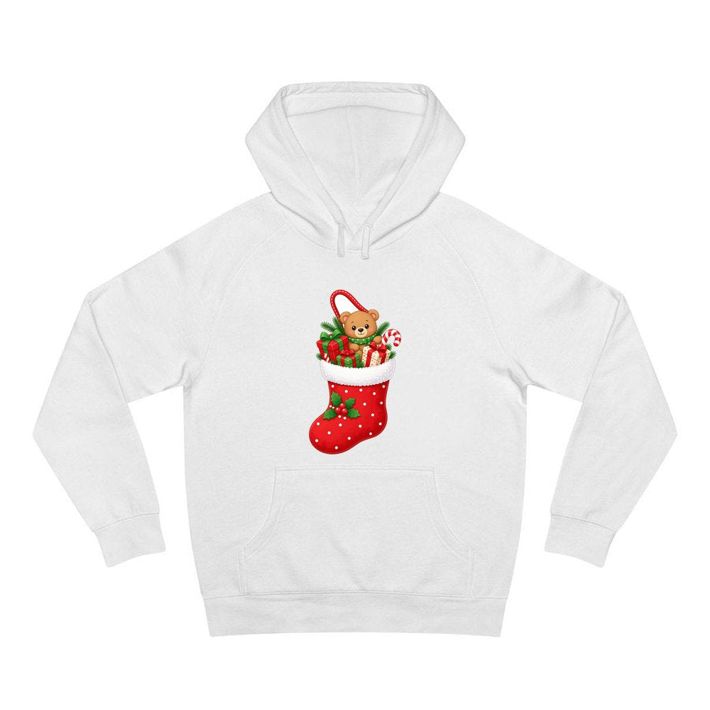 Teddy Bear Christmas Stocking personalised Christmas hoodie in white